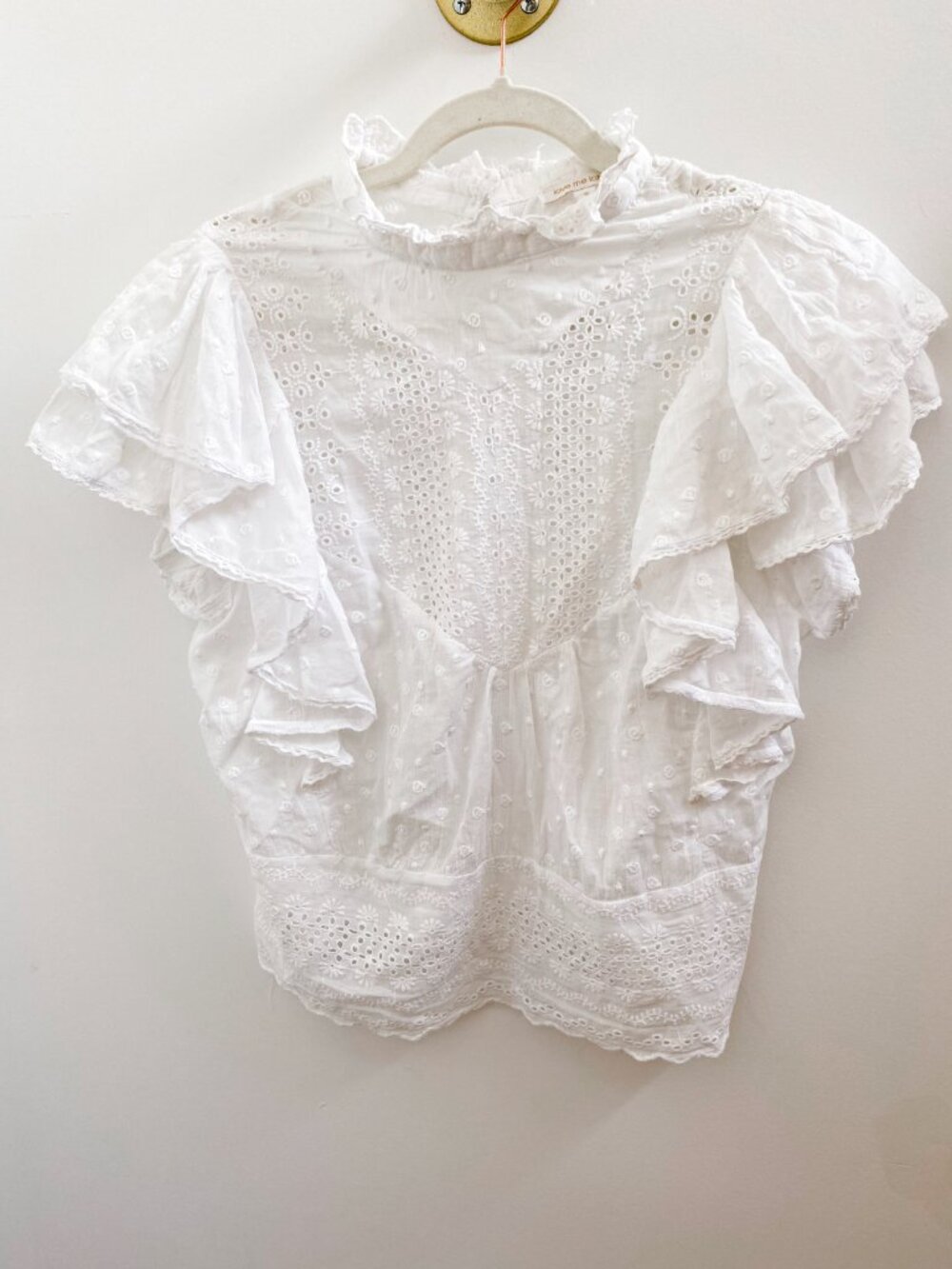 Love The Label Anthropologie Ruffled Eyelet White Lace Blouse - Size Small